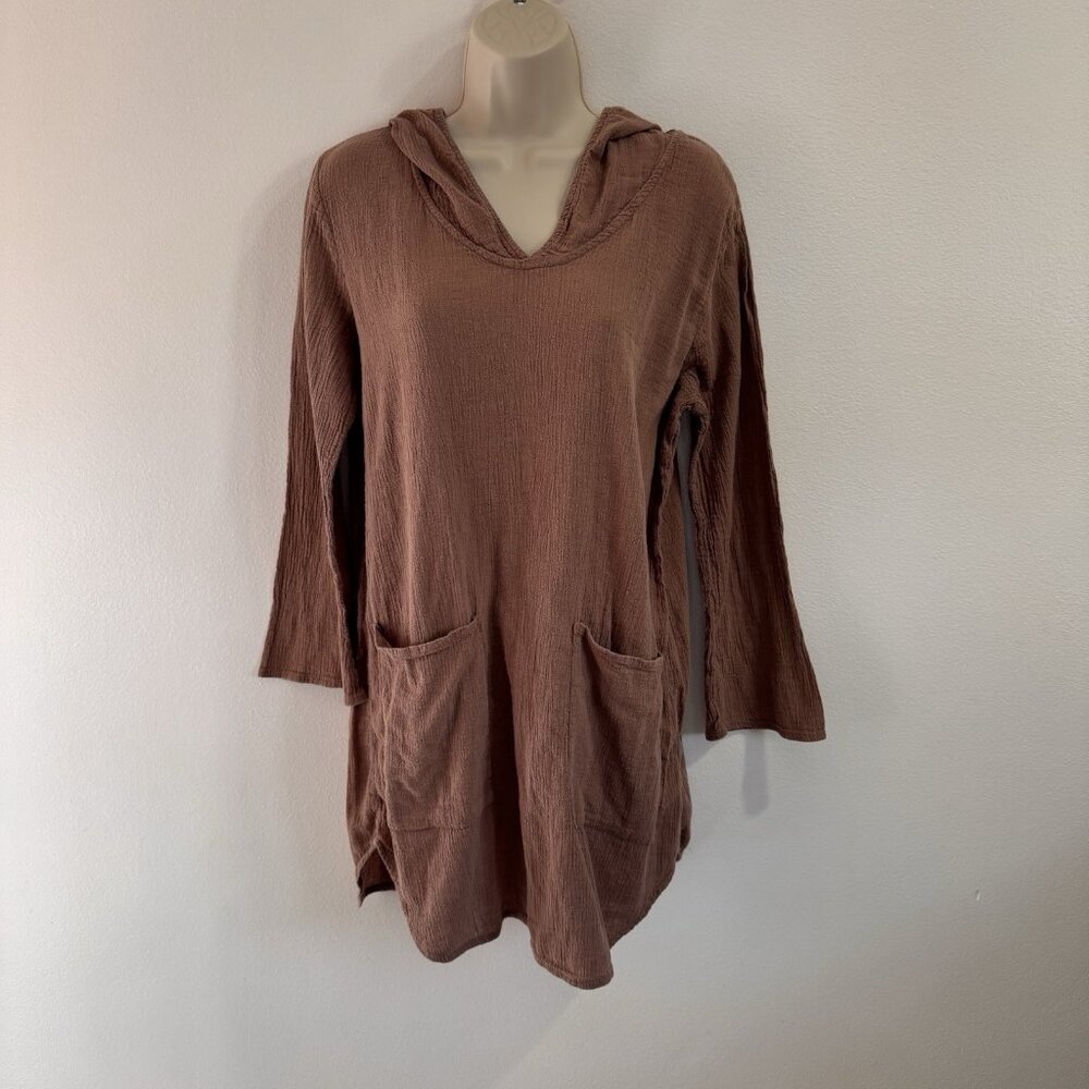 Vintage Fresh Produce Shirt S Long Sleeve Hoodie Brown Cotton Guaze Pockets